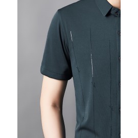 Camisa Masculina de Manga Curta JOSFOND - Poliéster Leve e Respirável, Corte Solto com Gola Quadrada e Estampa Animal, Design de Botões para Escritório e Casual, Tecido Suave