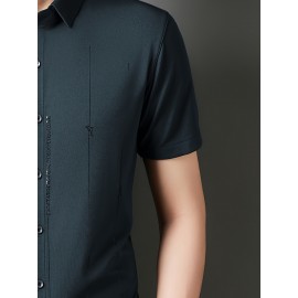 Camisa Masculina de Manga Curta JOSFOND - Poliéster Leve e Respirável, Corte Solto com Gola Quadrada e Estampa Animal, Design de Botões para Escritório e Casual, Tecido Suave