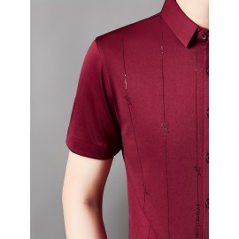 Camisa Masculina de Manga Curta JOSFOND - Poliéster Leve e Respirável, Corte Solto com Gola Quadrada e Estampa Animal, Design de Botões para Escritório e Casual, Tecido Suave