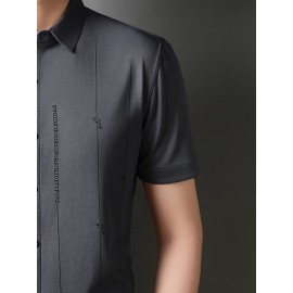 Camisa Masculina de Manga Curta JOSFOND - Poliéster Leve e Respirável, Corte Solto com Gola Quadrada e Estampa Animal, Design de Botões para Escritório e Casual, Tecido Suave