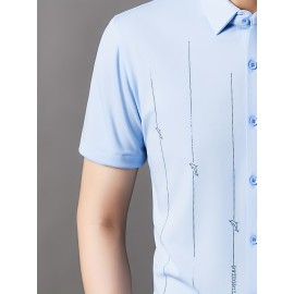 Camisa Masculina de Manga Curta JOSFOND - Poliéster Leve e Respirável, Corte Solto com Gola Quadrada e Estampa Animal, Design de Botões para Escritório e Casual, Tecido Suave