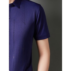 Camisa Masculina de Manga Curta JOSFOND - Poliéster Leve e Respirável, Corte Solto com Gola Quadrada e Estampa Animal, Design de Botões para Escritório e Casual, Tecido Suave