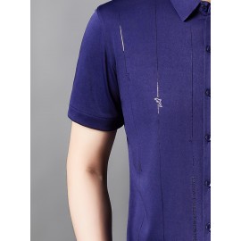 Camisa Masculina de Manga Curta JOSFOND - Poliéster Leve e Respirável, Corte Solto com Gola Quadrada e Estampa Animal, Design de Botões para Escritório e Casual, Tecido Suave