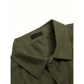 ELESOL Camisa Masculina Casual Com Botões, Blusa De Tecido Cotelê, Outono Inverno Verde Do Exército