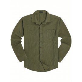 ELESOL Camisa Masculina Casual Com Botões, Blusa De Tecido Cotelê, Outono Inverno Verde Do Exército