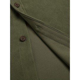 ELESOL Camisa Masculina Casual Com Botões, Blusa De Tecido Cotelê, Outono Inverno Verde Do Exército