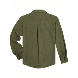 ELESOL Camisa Masculina Casual Com Botões, Blusa De Tecido Cotelê, Outono Inverno Verde Do Exército