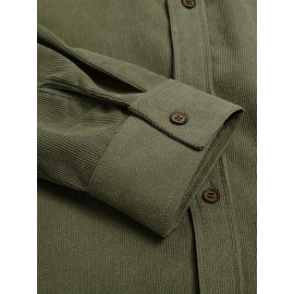 ELESOL Camisa Masculina Casual Com Botões, Blusa De Tecido Cotelê, Outono Inverno Verde Do Exército