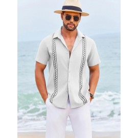 Camisas Cubanas Guayabera ELESOL para Homens Manga Curta Camisas Botão Casual Camisas de Férias de Verão