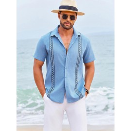 Camisas Cubanas Guayabera ELESOL para Homens Manga Curta Camisas Botão Casual Camisas de Férias de Verão