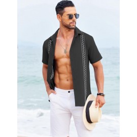Camisas Cubanas Guayabera ELESOL para Homens Manga Curta Camisas Botão Casual Camisas de Férias de Verão