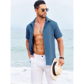 Camisas Cubanas Guayabera ELESOL para Homens Manga Curta Camisas Botão Casual Camisas de Férias de Verão
