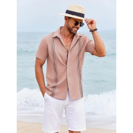 Camisas Cubanas Guayabera ELESOL para Homens Manga Curta Camisas Botão Casual Camisas de Férias de Verão
