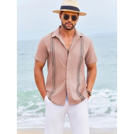 Camisas Cubanas Guayabera ELESOL para Homens Manga Curta Camisas Botão Casual Camisas de Férias de Verão