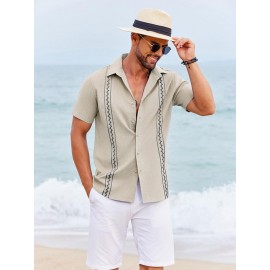 Camisas Cubanas Guayabera ELESOL para Homens Manga Curta Camisas Botão Casual Camisas de Férias de Verão