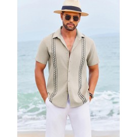 Camisas Cubanas Guayabera ELESOL para Homens Manga Curta Camisas Botão Casual Camisas de Férias de Verão