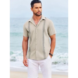 Camisas Cubanas Guayabera ELESOL para Homens Manga Curta Camisas Botão Casual Camisas de Férias de Verão