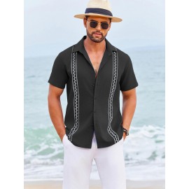 Camisas Cubanas Guayabera ELESOL para Homens Manga Curta Camisas Botão Casual Camisas de Férias de Verão