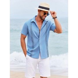 Camisas Cubanas Guayabera ELESOL para Homens Manga Curta Camisas Botão Casual Camisas de Férias de Verão