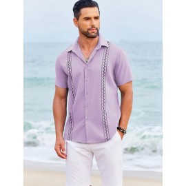 Camisas Cubanas Guayabera ELESOL para Homens Manga Curta Camisas Botão Casual Camisas de Férias de Verão
