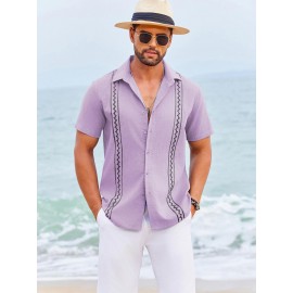 Camisas Cubanas Guayabera ELESOL para Homens Manga Curta Camisas Botão Casual Camisas de Férias de Verão
