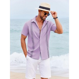 Camisas Cubanas Guayabera ELESOL para Homens Manga Curta Camisas Botão Casual Camisas de Férias de Verão