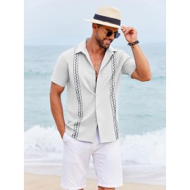 Camisas Cubanas Guayabera ELESOL para Homens Manga Curta Camisas Botão Casual Camisas de Férias de Verão