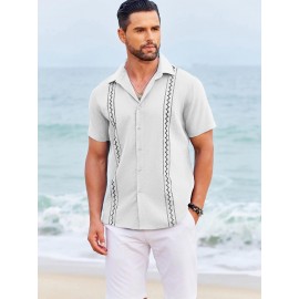 Camisas Cubanas Guayabera ELESOL para Homens Manga Curta Camisas Botão Casual Camisas de Férias de Verão