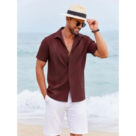 Camisas Cubanas Guayabera ELESOL para Homens Manga Curta Camisas Botão Casual Camisas de Férias de Verão