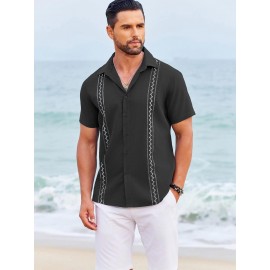 Camisas Cubanas Guayabera ELESOL para Homens Manga Curta Camisas Botão Casual Camisas de Férias de Verão