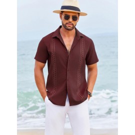 Camisas Cubanas Guayabera ELESOL para Homens Manga Curta Camisas Botão Casual Camisas de Férias de Verão