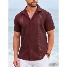 Camisas Cubanas Guayabera ELESOL para Homens Manga Curta Camisas Botão Casual Camisas de Férias de Verão