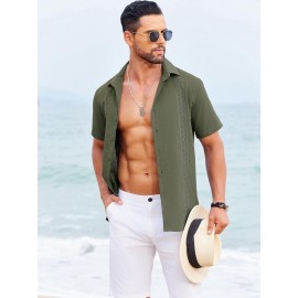 Camisas Cubanas Guayabera ELESOL para Homens Manga Curta Camisas Botão Casual Camisas de Férias de Verão