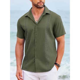 Camisas Cubanas Guayabera ELESOL para Homens Manga Curta Camisas Botão Casual Camisas de Férias de Verão