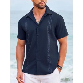Camisas Cubanas Guayabera ELESOL para Homens Manga Curta Camisas Botão Casual Camisas de Férias de Verão