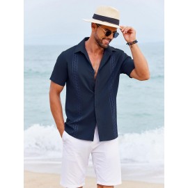 Camisas Cubanas Guayabera ELESOL para Homens Manga Curta Camisas Botão Casual Camisas de Férias de Verão