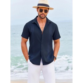 Camisas Cubanas Guayabera ELESOL para Homens Manga Curta Camisas Botão Casual Camisas de Férias de Verão
