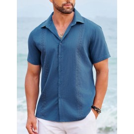 Camisas Cubanas Guayabera ELESOL para Homens Manga Curta Camisas Botão Casual Camisas de Férias de Verão