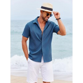 Camisas Cubanas Guayabera ELESOL para Homens Manga Curta Camisas Botão Casual Camisas de Férias de Verão