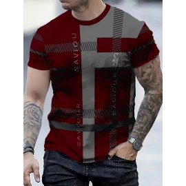 Camiseta Casual Masculina Preta Xadrez, 100% Poliéster, Gola Redonda, Lavável à Máquina - Todas as Estações, Xadrez Preto