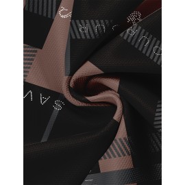 Camiseta Casual Masculina Preta Xadrez, 100% Poliéster, Gola Redonda, Lavável à Máquina - Todas as Estações, Xadrez Preto