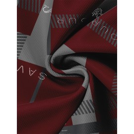 Camiseta Casual Masculina Preta Xadrez, 100% Poliéster, Gola Redonda, Lavável à Máquina - Todas as Estações, Xadrez Preto