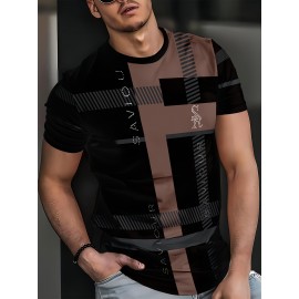 Camiseta Casual Masculina Preta Xadrez, 100% Poliéster, Gola Redonda, Lavável à Máquina - Todas as Estações, Xadrez Preto
