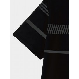 Camiseta Casual Masculina Preta Xadrez, 100% Poliéster, Gola Redonda, Lavável à Máquina - Todas as Estações, Xadrez Preto