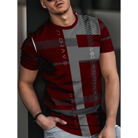 Camiseta Casual Masculina Preta Xadrez, 100% Poliéster, Gola Redonda, Lavável à Máquina - Todas as Estações, Xadrez Preto