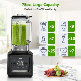 Liquidificador Profissional PRASKY, Liquidificador de Smoothies, 2 Recipientes de 75oz, Combo Liquidificador e Moedor 25000RPM Potente Liquidificador de Cozinha, Para Grãos de Café, Pimenta Seca, Trituração de Gelo, Suco, Liquidificador de Mesa