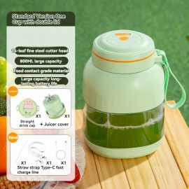 Juicador Portátil Sem Fio de Grande Capacidade de 27.05oz com Bateria Recarregável USB de 1500mAh, Lâmina de Aço Inoxidável de 8 Folhas, Design de Tampa Dupla para Suco Fresco - Casa, Viagem, Escritório, Festas (Branco Nuvem/Verde Mostarda/Colo)