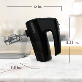 Batidora de Mão 250 Watts com Turbo Boost e Controle de Respingos - Design Ergonômico para Massas, Coberturas e Espalhadores - Inclui Estojo (Preto), Utensílio Portátil, Eletrodoméstico de Cozinha, Ferramenta Resistente, Cabo Robusto