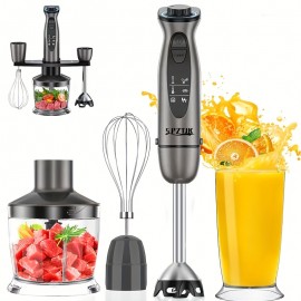 Batedeira manual 5 em 1 SPZTJK com motor potente, design de corda de 12 velocidades, lâminas de aço inoxidável e ABS, gelo, leite, sopa e muito mais - Cinza, aparelho de cozinha, batedeira versátil, utensílios de cozinha modernos, construção durável