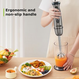 Batedeira manual 5 em 1 SPZTJK com motor potente, design de corda de 12 velocidades, lâminas de aço inoxidável e ABS, gelo, leite, sopa e muito mais - Cinza, aparelho de cozinha, batedeira versátil, utensílios de cozinha modernos, construção durável